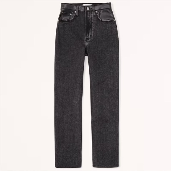 Abercrombie & Fitch Leather Trim Ultra High Rise Ankle Straight Jean size 27/4XL - Picture 1 of 15